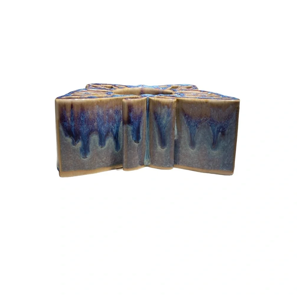 Butterfly Candle Holder Glazed Tan Blue Votive U… - Picture 5 of 7